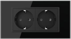 LIVOLO Priza dubla Livolo cu rama din sticla 4M, standard Italian, Serie noua - culoare negru