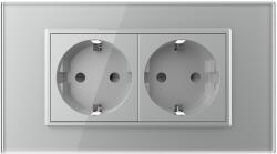 LIVOLO Priza dubla Livolo cu rama din sticla 4M, standard Italian, Serie noua - culoare gri