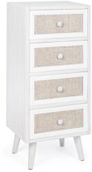 Bizzotto Comoda 4 sertare din lemn alb patinat cu insertie din textil crem Montiel 38 cm x 30.5 cm x 91 h (0744877) Comoda