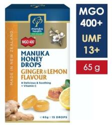 Manuka Health Bomboane dropsuri cu miere de Manuka MGO 400+ si Vitamina C (65g) (ghimbir si lamaie)