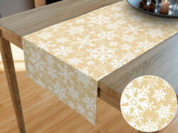 Goldea napron de masă 100% bumbac - fulgi de zăpadă pe auriu 35x180 cm