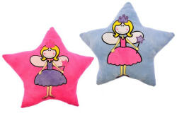 Plüss párna, csillag alakú, hímzett, tündér hercegnő minta, 2 szín: pink, kék, 38x36 cm