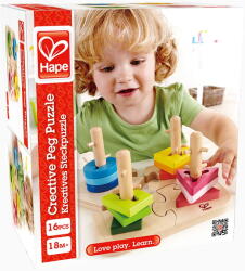 Hape Puzzle incastru din lemn, diverse forme multicolore, Hape (HapeE0411)