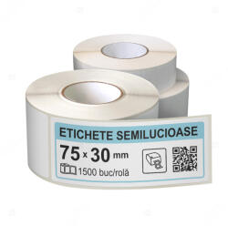 LabelLife Rola etichete autoadezive semilucioase 75x30 mm, adeziv permanent, 1500 etichete rola (ER07R75X30CA)