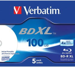 Verbatim 1x5 Verbatim BD-R Blu-Ray 100GB 4x Speed wide printable JC (43789) - vexio