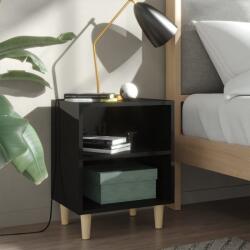 vidaXL Comodă TV, picioare lemn masiv, negru extralucios, 40x30x50 cm (805793)