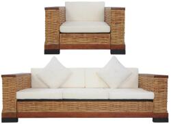 vidaXL Set de canapele cu perne, 2 piese, maro, ratan natural (278621) Canapea