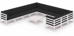 vidaXL Set mobilier de grădină cu perne, 12 piese, alb, lemn masiv pin (3077070)