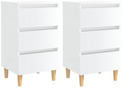 vidaXL Noptiere & picioare lemn, 2 buc. , alb extralucios, 40x35x69 cm (805900)