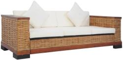vidaXL Canapea de 3 locuri cu perne, maro, ratan natural (283080) Canapea
