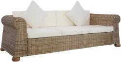 vidaXL Canapea de 3 locuri cu perne, natural, ratan (283074) Canapea