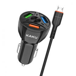 KAKU Car Charger autós töltő 3xUSB QC 4.8A 20W + Micro USB kábel, fekete (KSC-493)