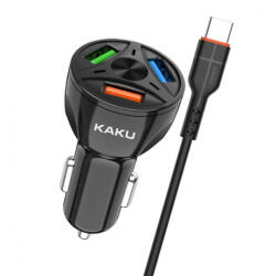 KAKU Car Charger autós töltő 3xUSB QC 4.8A 20W + USB-C kábel, fekete (KSC-493)