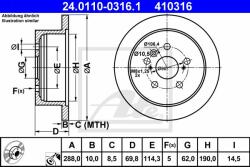 ATE Disc frana ATE 24.0110-0316.1 (24.0110-0316.1) - automobilus