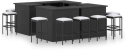 vidaXL Set mobilier bar de grădină cu perne, 16 piese, negru poliratan (3064929) - vidaxl