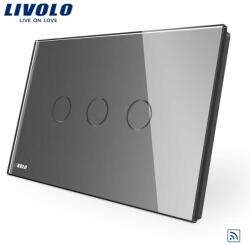 LIVOLO Intrerupator triplu wireless cu touch Livolo din sticla - standard italian - culoare gri