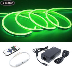  5 Méter Zöld 12V LED Neon Flex Komplett Szett