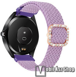 Okosóra szíj - fonott szövet, sztreccses, állítható, strasszköves csat - LILA - 110-195mm hosszú, 22mm széles - SAMSUNG Galaxy Watch 46mm / Watch GT2 46mm / Watch GT 2e / Galaxy Watch3 45mm / Honor Ma