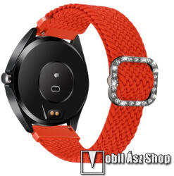 Okosóra szíj - fonott szövet, sztreccses, állítható, strasszköves csat - VÉRNARANCS - 110-195mm hosszú, 22mm széles - SAMSUNG Galaxy Watch 46mm / Watch GT2 46mm / Watch GT 2e / Galaxy Watch3 45mm / Ho