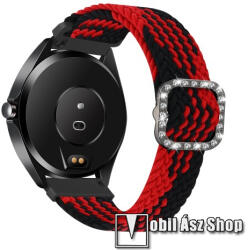 Okosóra szíj - fonott szövet, sztreccses, állítható, strasszköves csat - PIROS / FEKETE - 110-195mm hosszú, 22mm széles - SAMSUNG Galaxy Watch 46mm / Watch GT2 46mm / Watch GT 2e / Galaxy Watch3 45mm