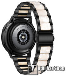 Okosóra műanyag / rozsdamentes acél szíj - FEKETE / GYÖNGYFEHÉR - pillangó csat - 189mm hosszú, 22mm széles - SAMSUNG Galaxy Watch 46mm / Watch GT2 46mm / Watch GT 2e / Galaxy Watch3 45mm / Honor Magi