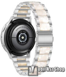  Okosóra műanyag / rozsdamentes acél szíj - EZÜST / GYÖNGYFEHÉR - pillangó csat - 189mm hosszú, 22mm széles - SAMSUNG Galaxy Watch 46mm / Watch GT2 46mm / Watch GT 2e / Galaxy Watch3 45mm / Honor Magic