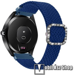  Okosóra szíj - fonott szövet, sztreccses, állítható, strasszköves csat - SÖTÉTKÉK - 110-195mm hosszú, 22mm széles - SAMSUNG Galaxy Watch 46mm / Watch GT2 46mm / Watch GT 2e / Galaxy Watch3 45mm / Hono
