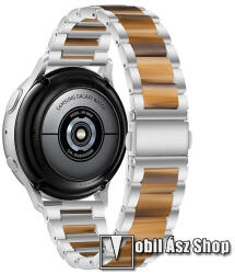 Okosóra műanyag / rozsdamentes acél szíj - EZÜST / BARNA - pillangó csat - 189mm hosszú, 22mm széles - SAMSUNG Galaxy Watch 46mm / Watch GT2 46mm / Watch GT 2e / Galaxy Watch3 45mm / Honor MagicWatch