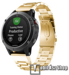  Okosóra szíj - rozsdamentes acél, csatos - ARANY - 180 mm hosszú, 22mm széles QUICKFIT csatlakozó - Garmin Fenix 5 / 5 Plus / 5 Plus Sapphire / 6 / 6 Pro / 6 Sapphire / Instinct / Forerunner 935 / 745