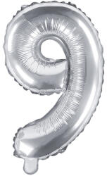 PartyDeco S. r. o 9. szám, fólia lufi, 35 cm, ezüst
