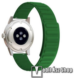 Okosóra szíj - rugalmas, szilikon, mágneses - ZÖLD - 90mm+130mm hosszú, 20mm széles - SAMSUNG Galaxy Watch 42mm / Xiaomi Amazfit GTS / Gear S2 / HUAWEI Watch GT 2 42mm / Watch Active / Active 2 / Watc