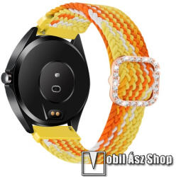  Okosóra szíj - fonott szövet, sztreccses, állítható, strasszköves csat - NARANCSSÁRGA / CITROMSSÁRGA - 110-195mm hosszú, 20mm széles - SAMSUNG Galaxy Watch 42mm / Xiaomi Amazfit GTS / Gear S2 / HUAWEI