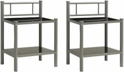 vidaXL Noptiere, 2 buc. , gri și negru, metal și sticlă (325093)