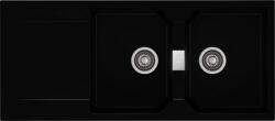 AXIS KITCHEN KRONOS 200 kétmedencés csepegtetőtálcás gránit mosogató automata dugóemelő, szifonnal, fekete, beépíthető (AX-1102)