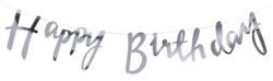 Happy Birthday feliratú party füzér, születésnapi banner - Ezüst