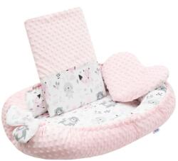 NEW BABY Luxus babafészek párnával és paplannal New Baby Minkyből rózsaszín - fullbaby