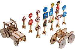 Doti Set semne de circulație Doti, Kit de Asamblare, semne de circulație, tractor și camionetă din lemn