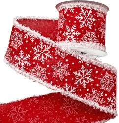 Bolyhos szélű hópelyhes szalag drótos szegéllyel 64mm x 6.4m - Piros (TR6407-23)