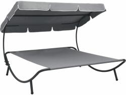 vidaXL Pat șezlong de exterior cu copertină, gri (48073)