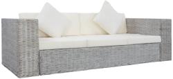 vidaXL Canapea de 3 locuri cu perne, gri, ratan natural (283071) Canapea