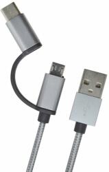 mobilNET adatkábel 2 az 1-ben, USB-C / mikro USB, 1 m, 2.4A, szürke