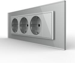 LIVOLO Priza tripla cu blank Livolo cu rama din sticla 6/7 module - standard Italian - culoare gri