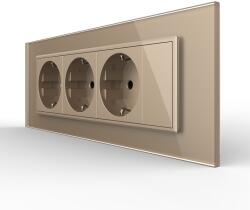 LIVOLO Priza tripla cu blank Livolo cu rama din sticla 6/7 module - standard Italian - culoare auriu