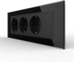 LIVOLO Priza tripla cu blank Livolo cu rama din sticla 6/7 module - standard Italian - culoare negru