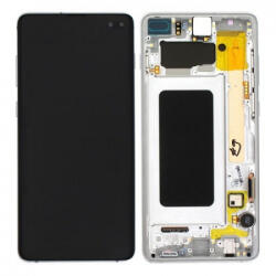Samsung G975 Galaxy S10+, S10 Plus Előlap Keret+LCD Kijelző+Érintőüveg, Ezüst, Prism Silver, (GH82-18849G, GH-8218834G) Service Pack