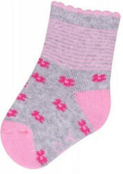 Yo! Baby frottír zokni 3-6 hó - szürke/rózsaszín virágos - babyshopkaposvar