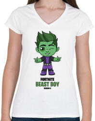 printfashion Beast Boy - Fortnite Season 6 - Női V-nyakú póló - Fehér (5359590)