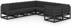 vidaXL Set mobilier grădină cu perne, 8 piese, negru, lemn masiv pin (3077028) - vidaxl