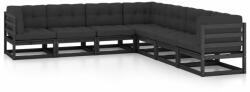 vidaXL Set mobilier grădină cu perne, 7 piese, negru, lemn masiv pin (3076878) - vidaxl