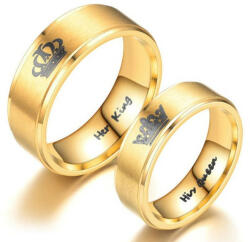 Ékszerkirály Nemesacél női karikagyűrű, "His Queen" felirattal, arany színű, 10-es méret (32916341091_9)